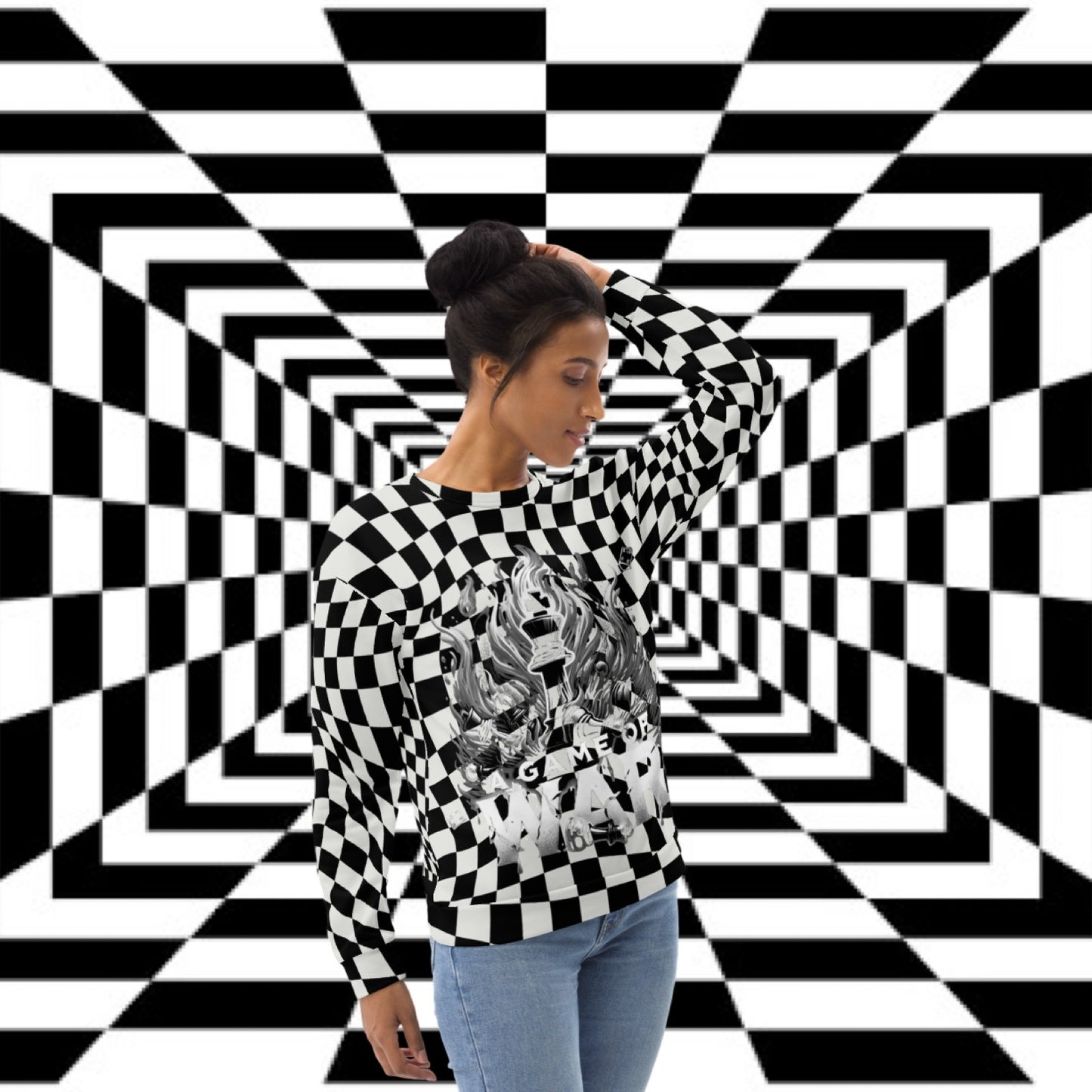Brilliant Gambit Unisex Checkered Sweatshirt (Black & White Camouflage Apperance)