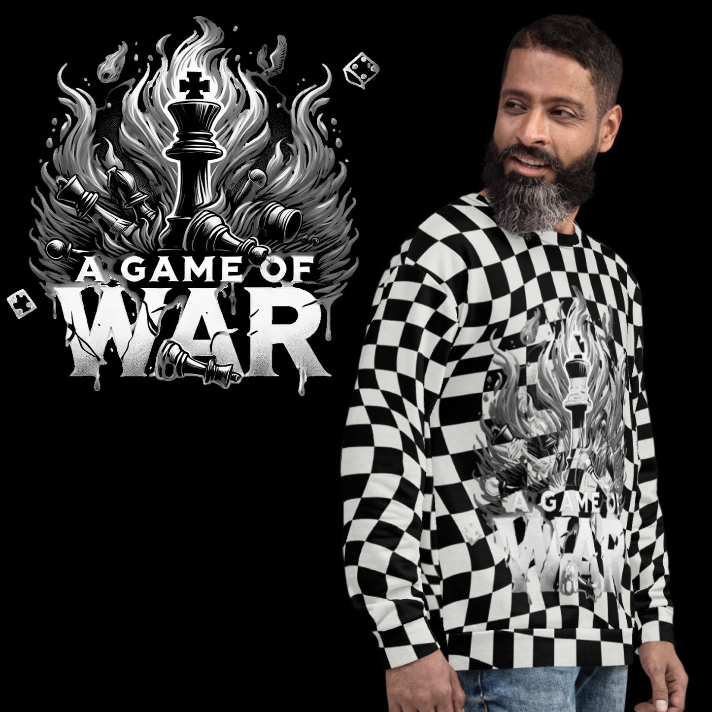 Brilliant Gambit Unisex Checkered Sweatshirt (Black & White Camouflage Apperance)
